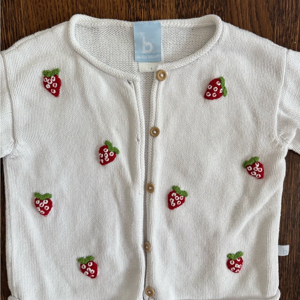 bella bliss White Cardigan with Strawberry Embroidery - Picture 2 of 4
